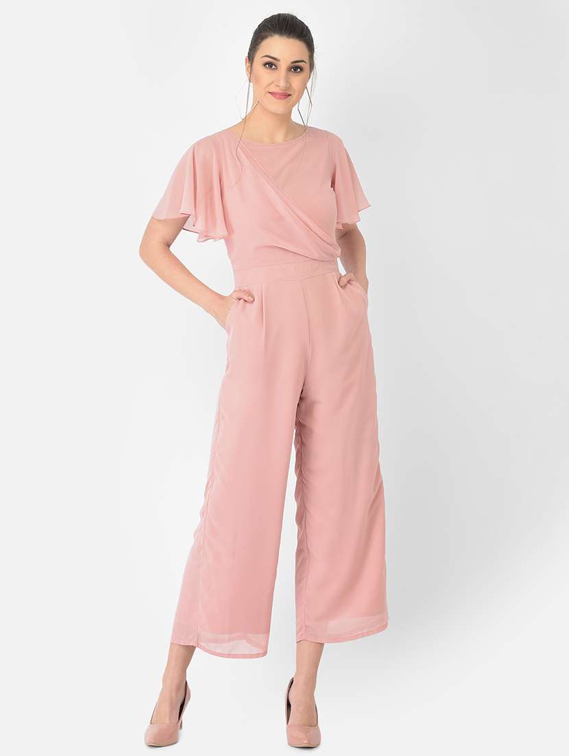 flutter sleeved solid  full leg jumpsuit