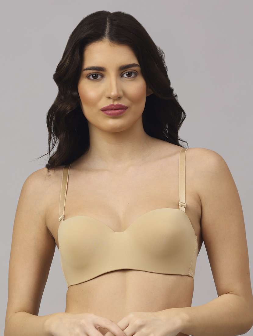 beige solid balconette bra