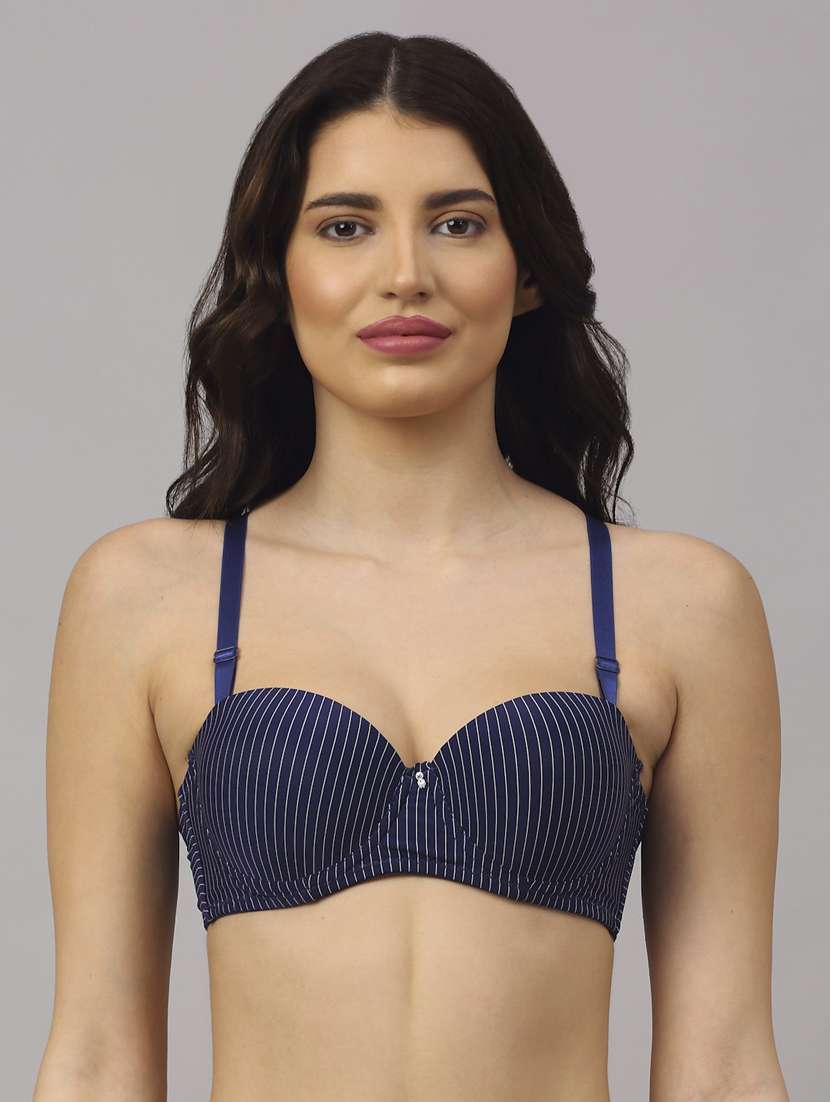 blue striped push up bra