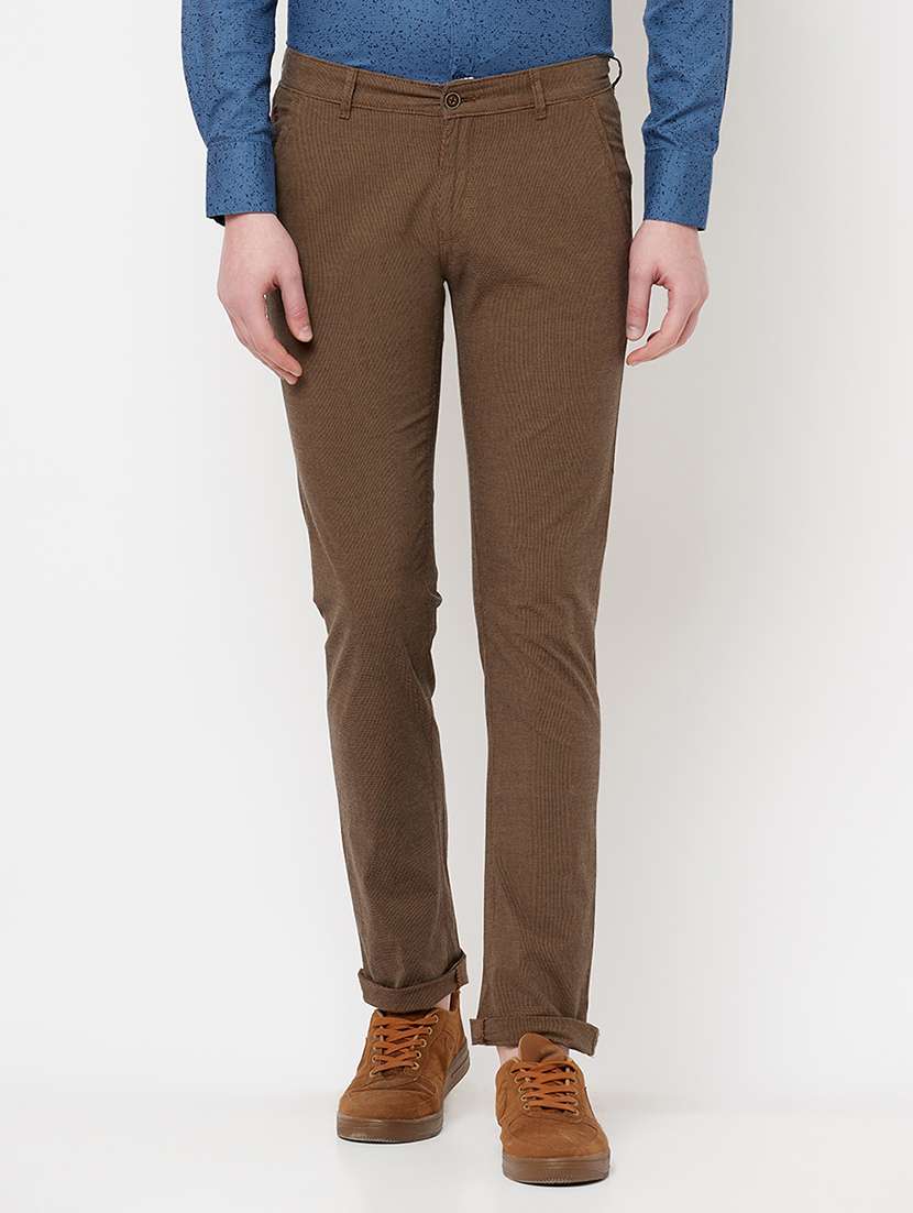 brown checkered casual trouser