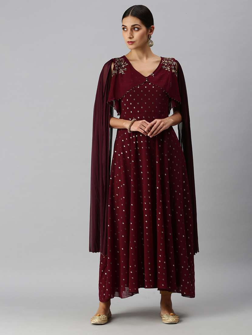purple chiffon aline kurta