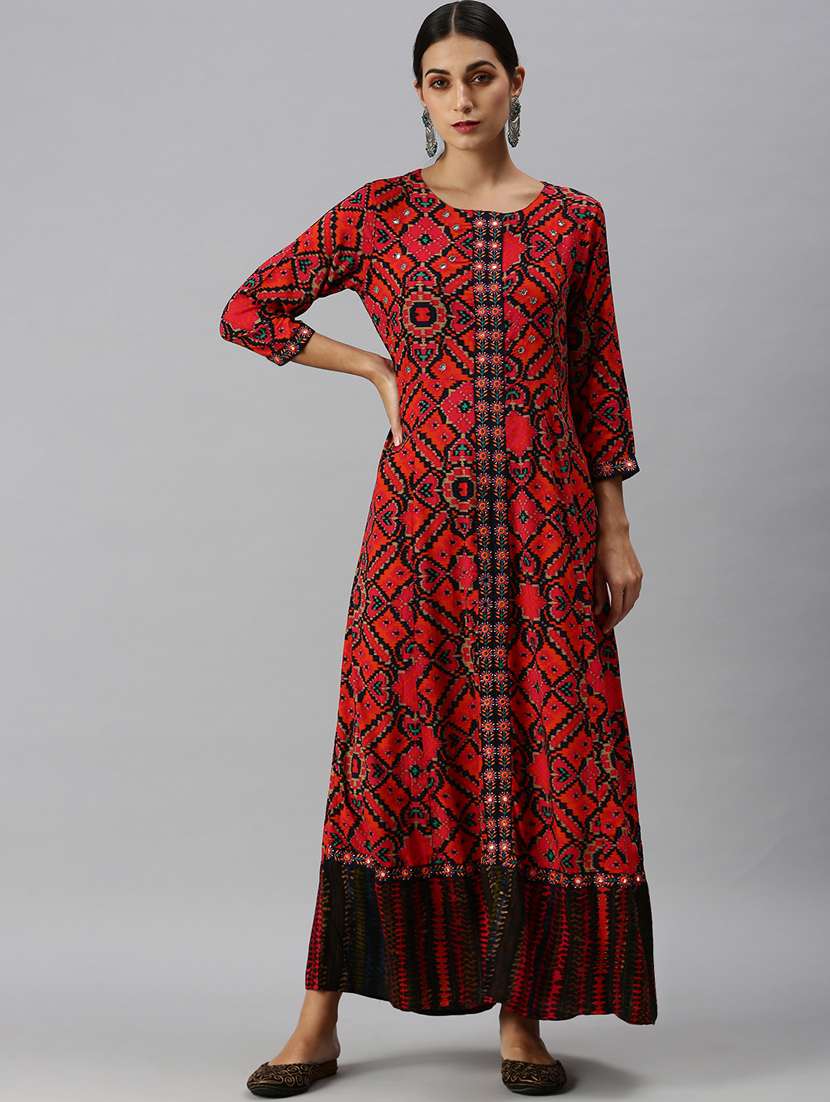 multi colored cotton blend anarkali kurta
