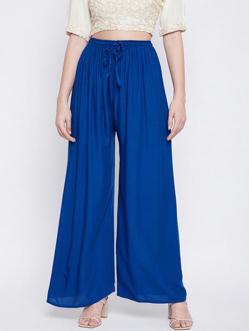 solid rayon flared palazzo - 18249325 - Standard Image - 0
