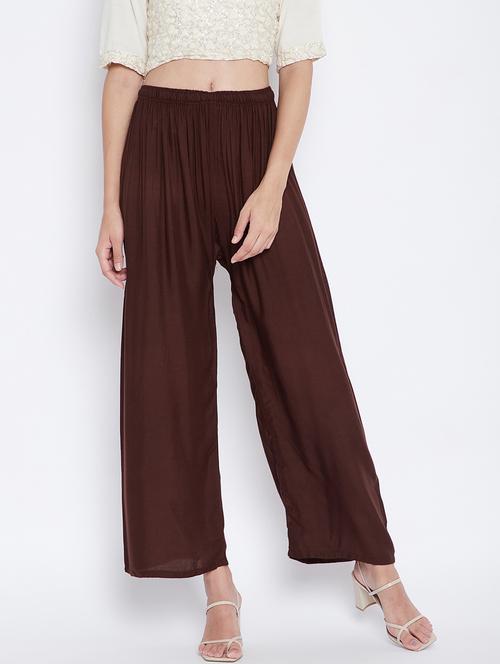 brown solid rayon palazzo - 18249331 -  Standard Image - 0