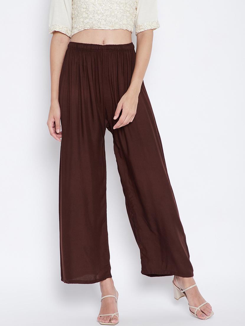 brown solid rayon palazzo - 18249331 -  Zoom Image - 0