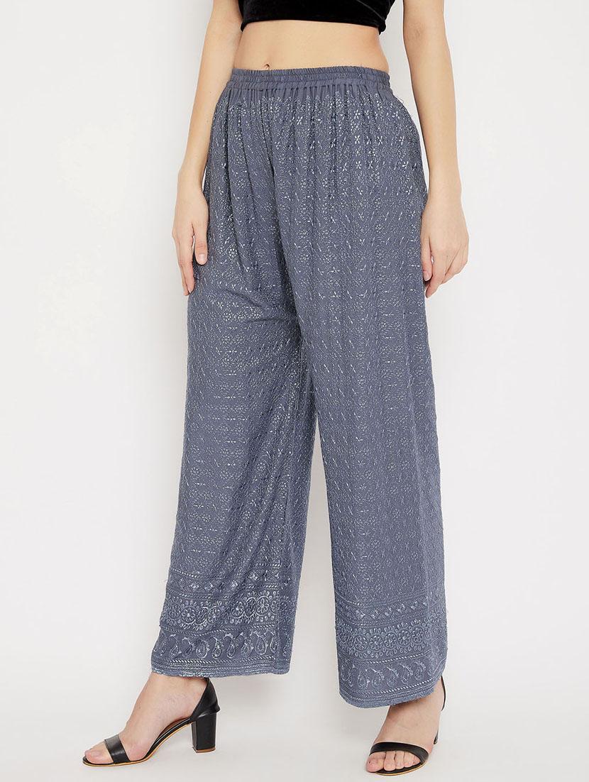 grey embroidered palazzo - 18249337 - Standard Image - 2