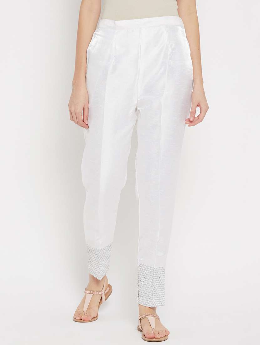white solid mid rise trouser