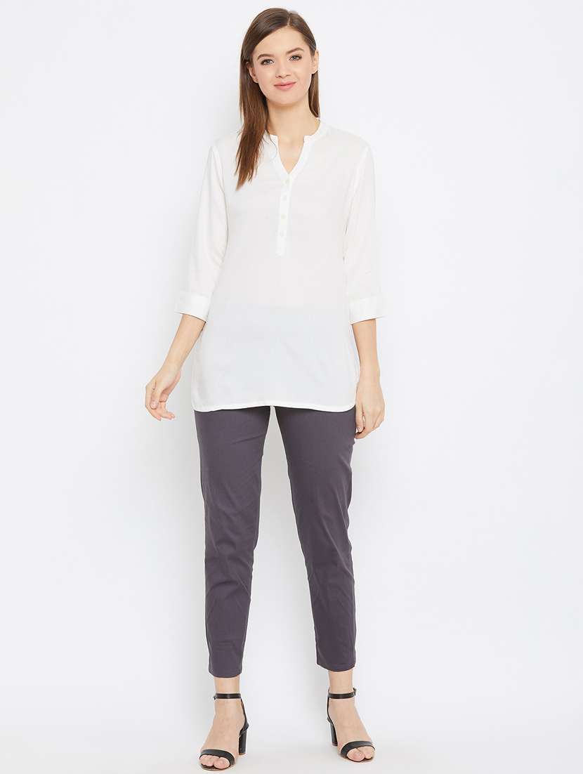 grey solid cigarette pants trouser - 18249502 - Standard Image - 2