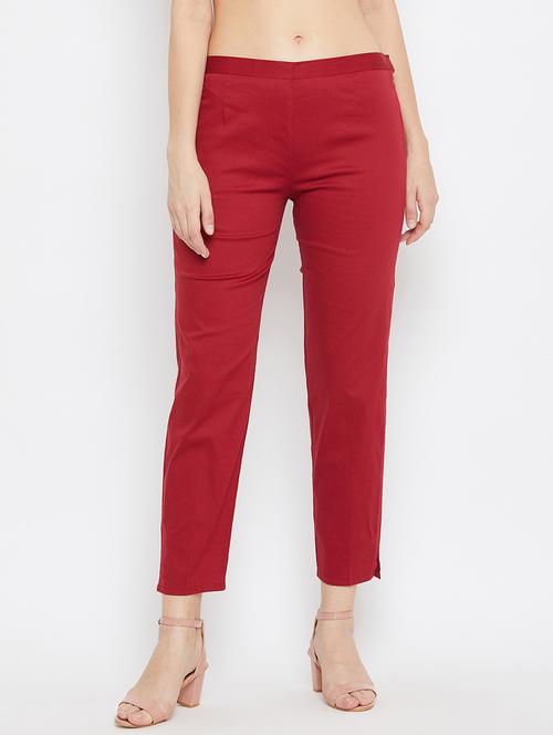 red solid cigarette pants trouser - 18249503 - Standard Image - 0