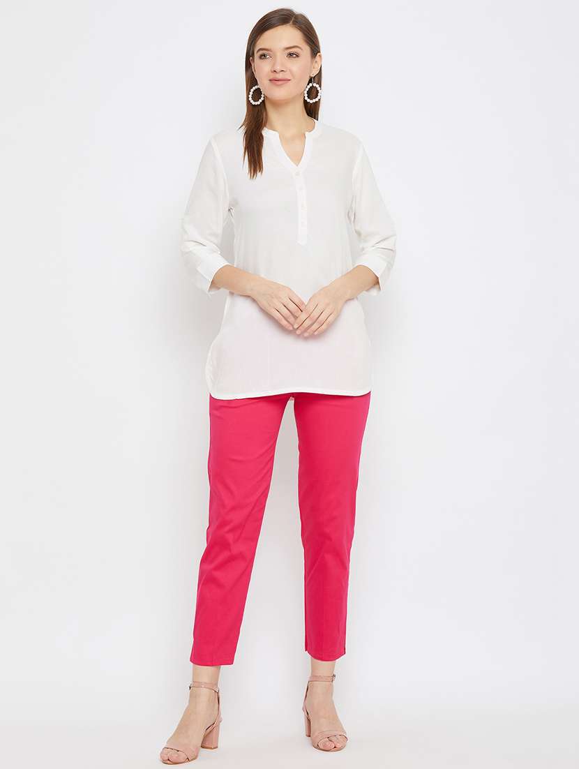 pink solid flat front trouser - 18249506 -  Standard Image - 2