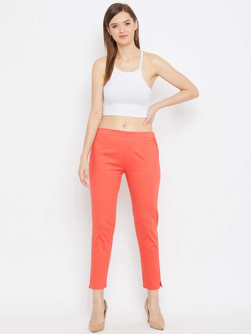 peach solid flat front trouser - 18249508 -  Standard Image - 2
