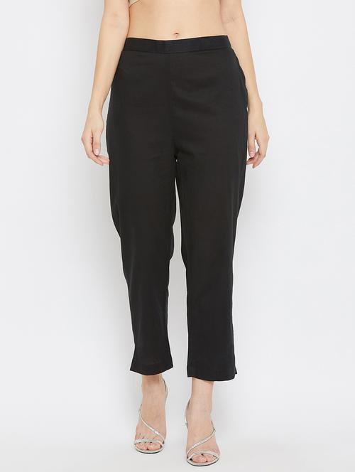 black solid cigarette pants trouser - 18249510 - Standard Image - 0