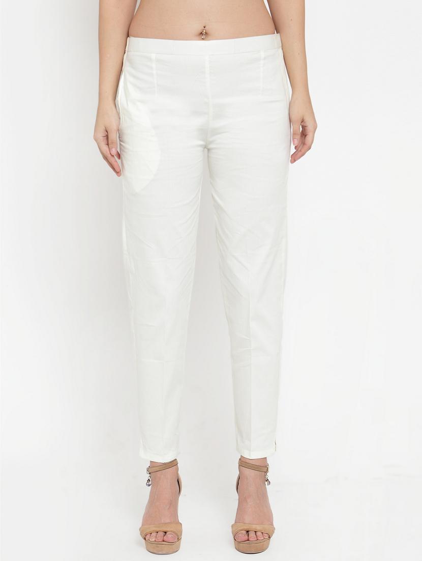 white solid flat front trouser