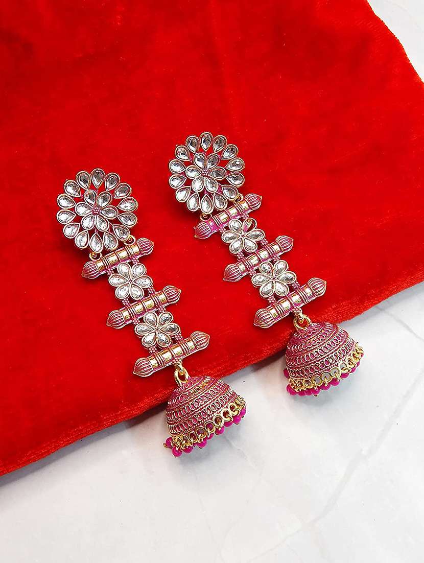 pink brass jhumka earring