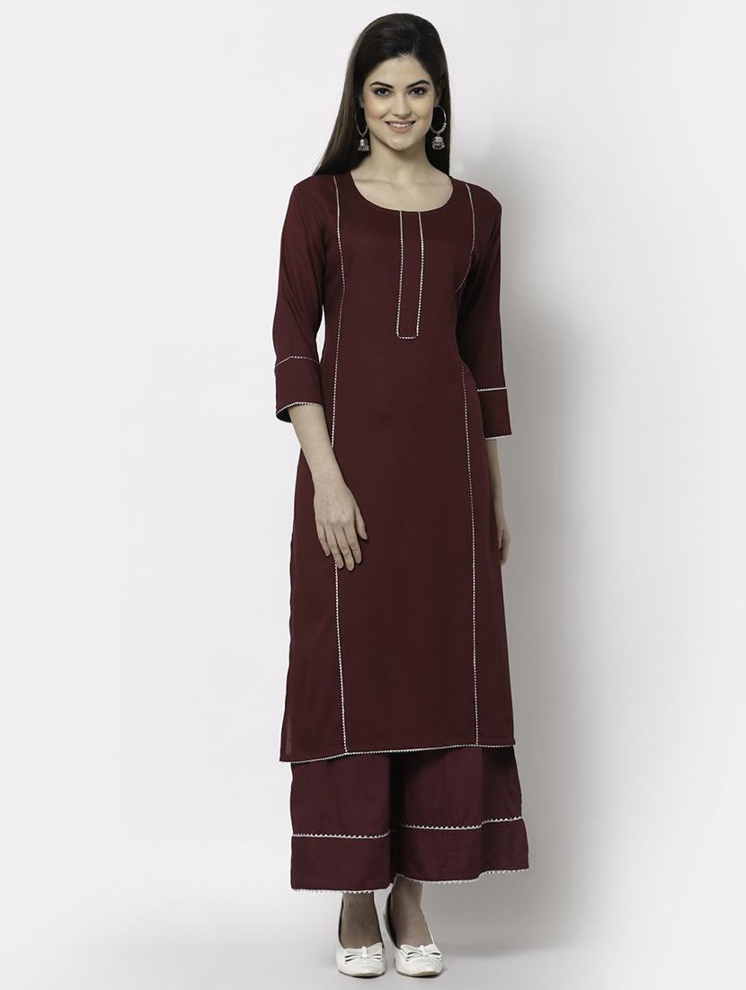 maroon solid kurta palazzo set