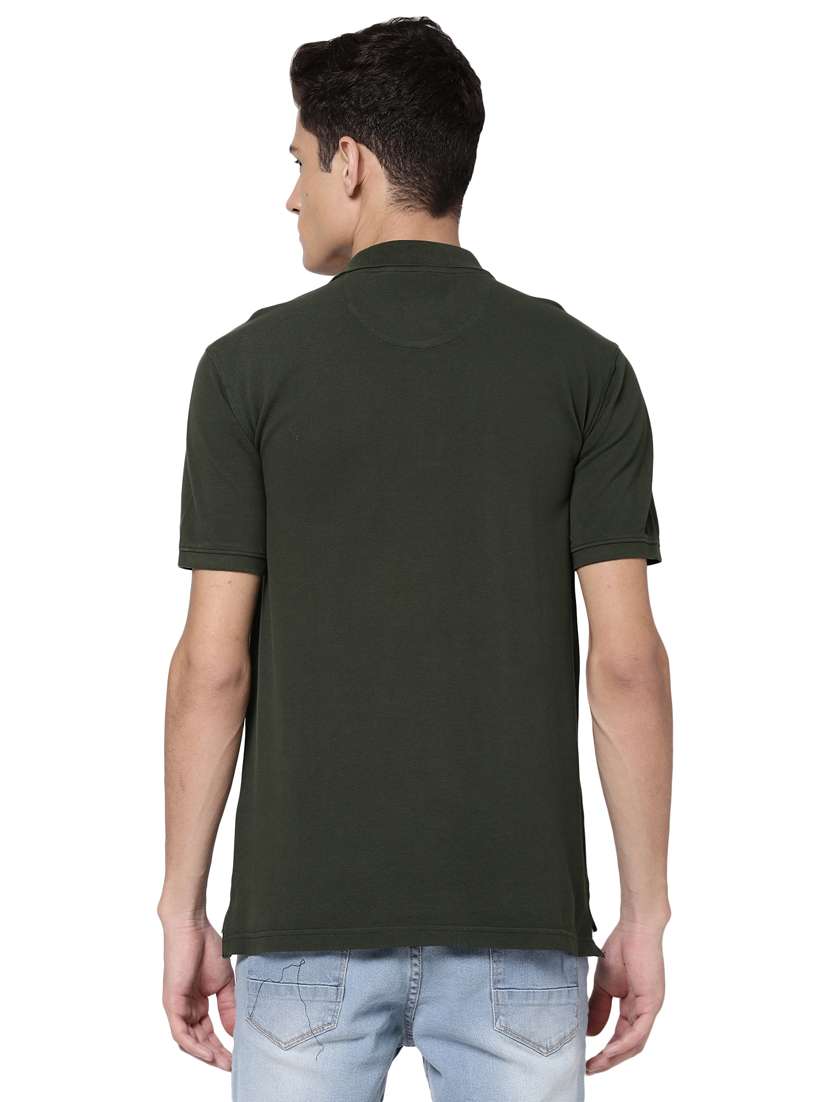 olive green solid polo t-shirt - 18250337 - Standard Image - 2