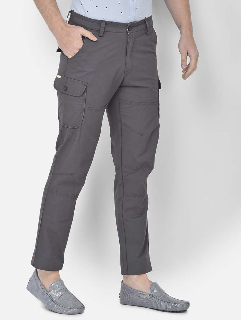 grey solid cargos casual trouser - 18250569 - Standard Image - 2