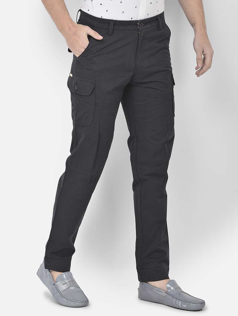 navy blue solid cargos casual trouser - 18250571 -  Standard Image - 2