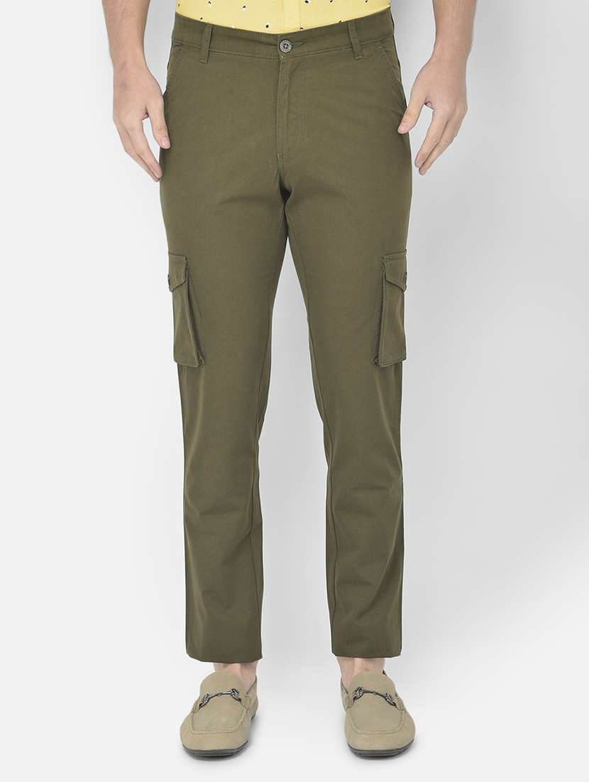 green solid cargos casual trouser