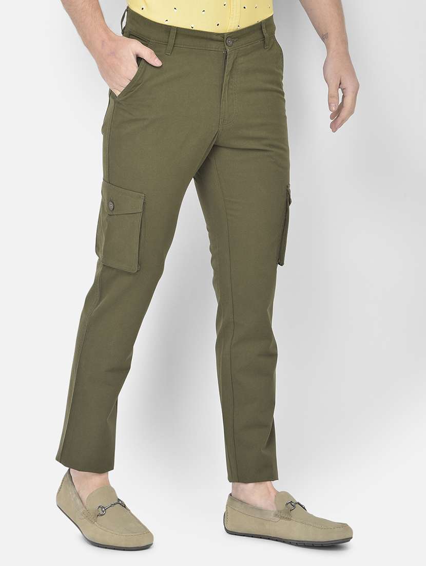 green solid cargos casual trouser - 18250586 -  Standard Image - 2
