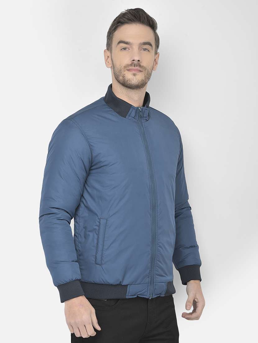 blue solid bomber jacket - 18250615 - Standard Image - 2