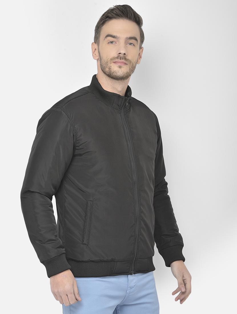 charcoal solid bomber jacket - 18250616 - Standard Image - 2