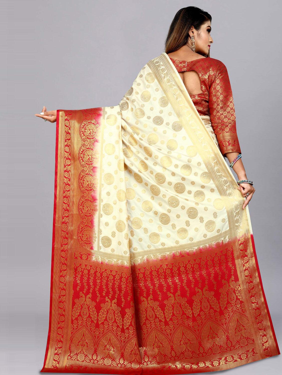 offwhite tussar silk saree with blouse - 18250828 - Standard Image - 2