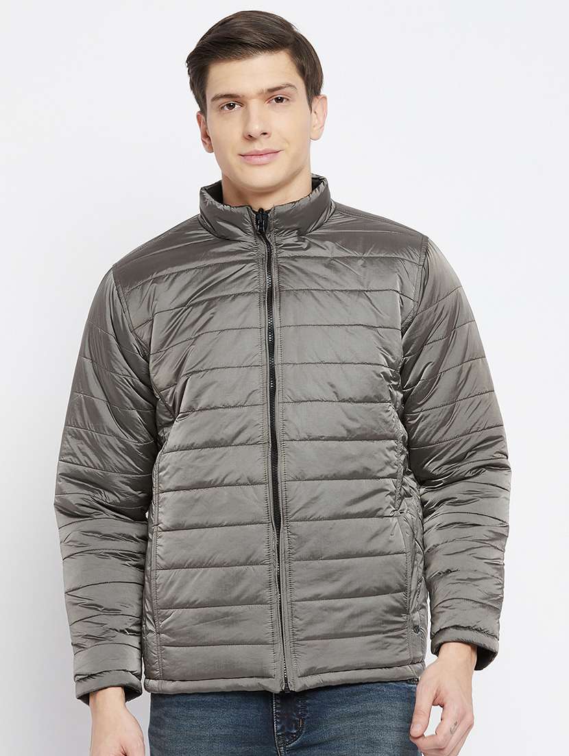 grey solid quilted jacket - 18250992 -  Standard Image - 2