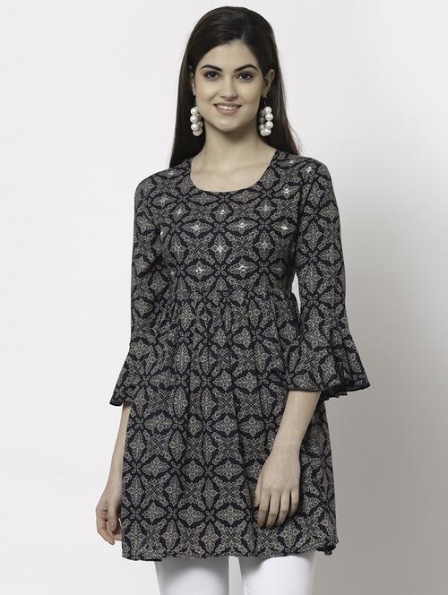 blue bell sleeved printed tunic - 18251141 - Standard Image - 0