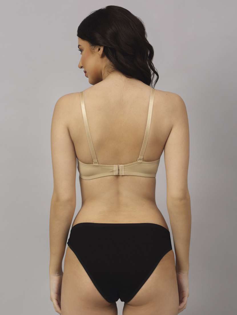 beige solid bras and panty set - 18251223 - Standard Image - 2