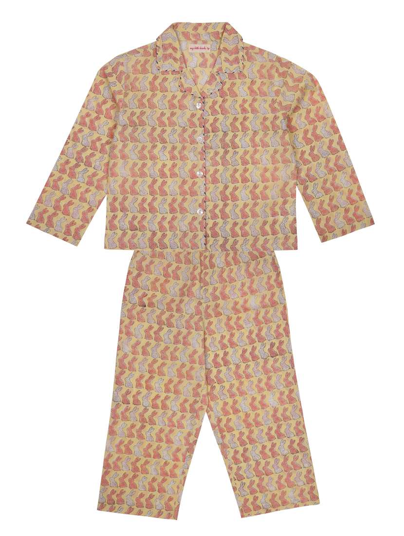 Yellow Printed Nightwear Pyjama Set 