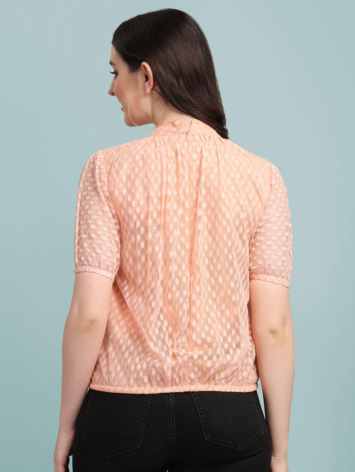 mock neck self design blouson top - 18252078 -  Standard Image - 2