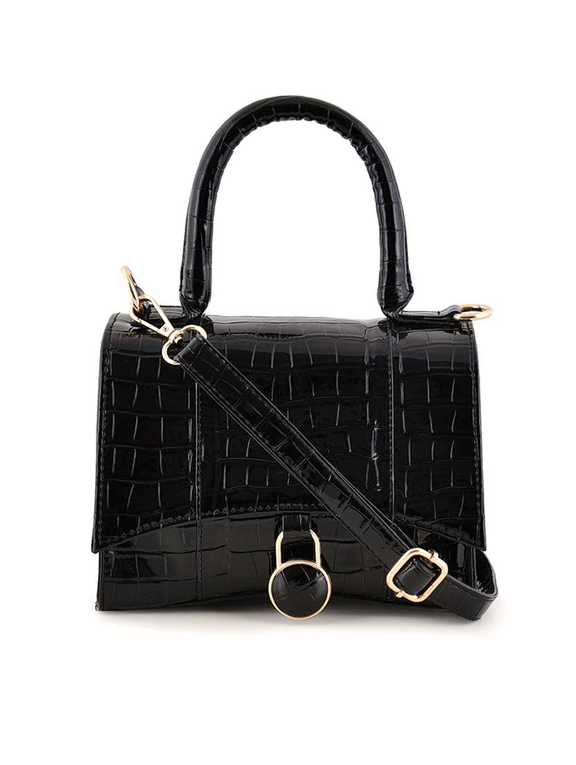 black textured messenger sling bag