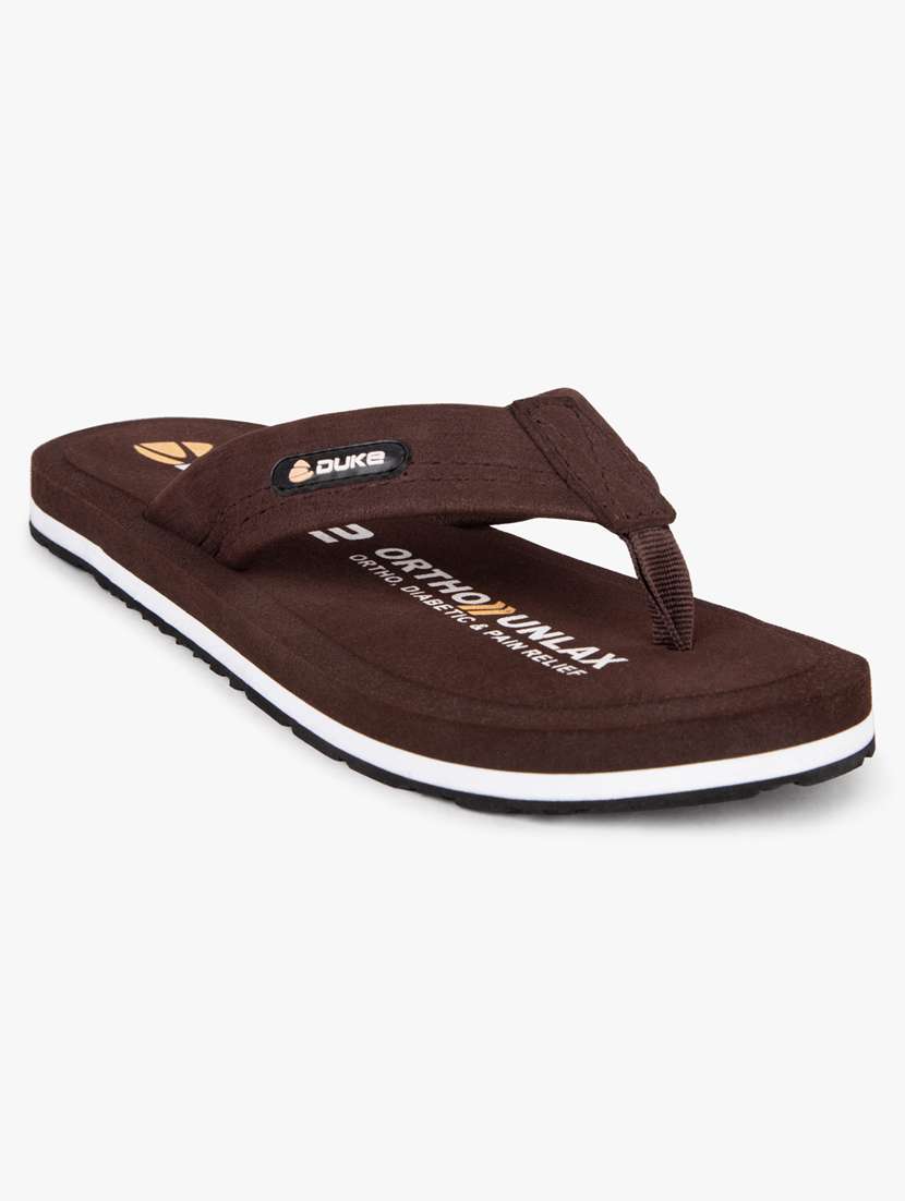 brown synthetic & mesh slip on flip flops