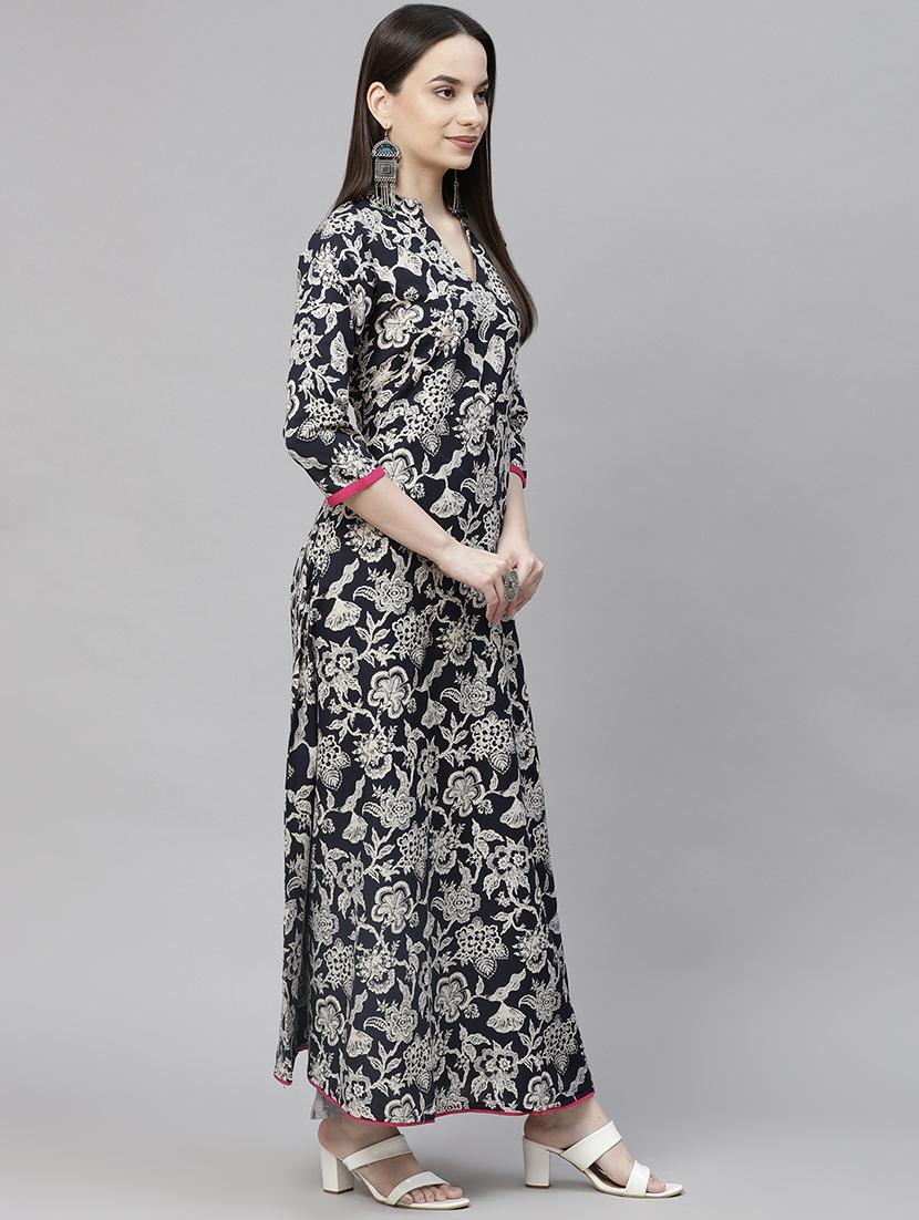 blue printed anarkali kurta - 18253279 - Standard Image - 2