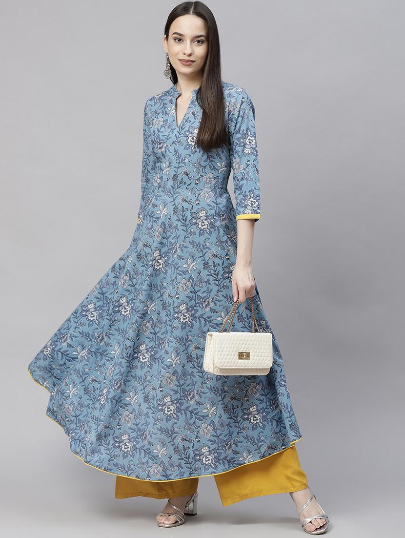 sky blue printed anarkali kurta - 18253280 - Standard Image - 2