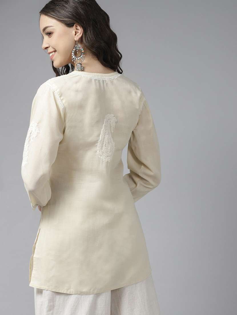 beige cotton lucknow chikankari kurti 	 - 18253607 -  Standard Image - 2