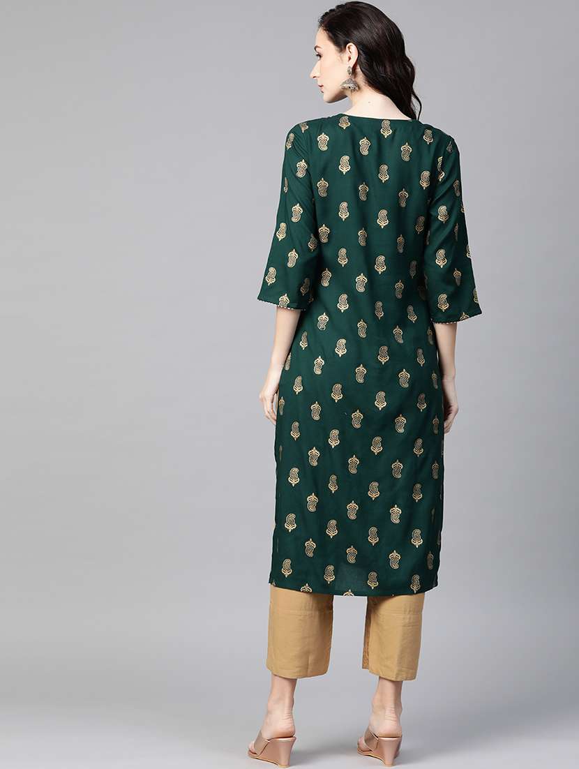 green rayon straight kurta - 18253850 - Standard Image - 2