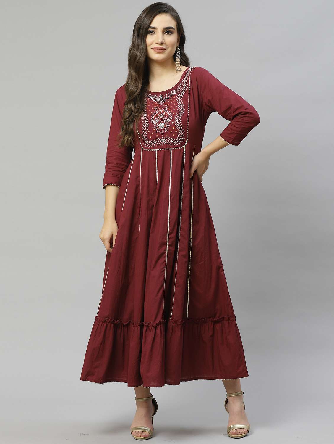 embellished tiered ethnic dress