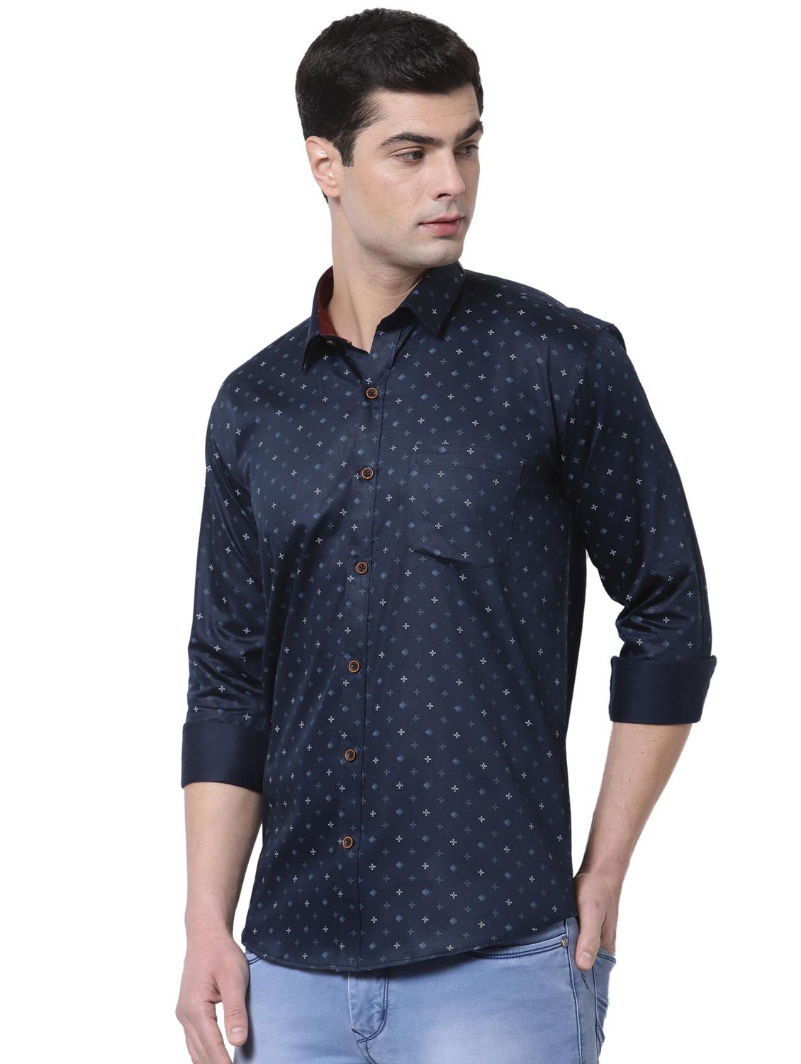 navy-blue printed casual shirt - 18254294 - Standard Image - 2