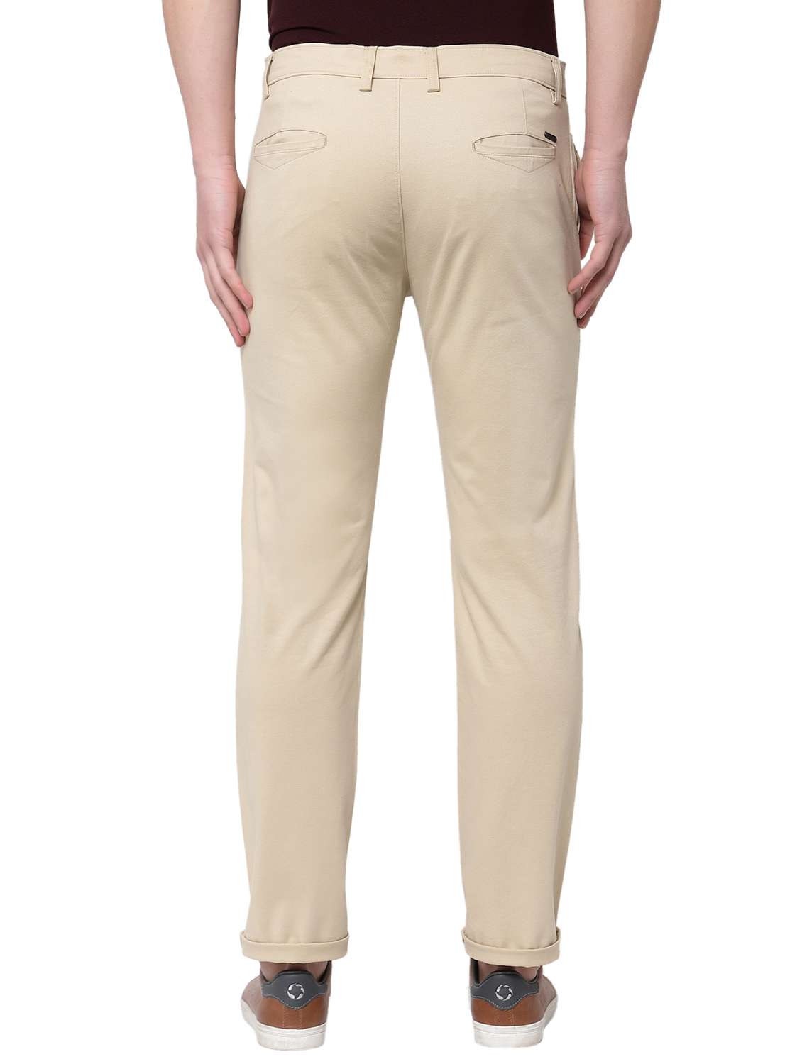 beige solid casual trouser - 18254337 - Standard Image - 2