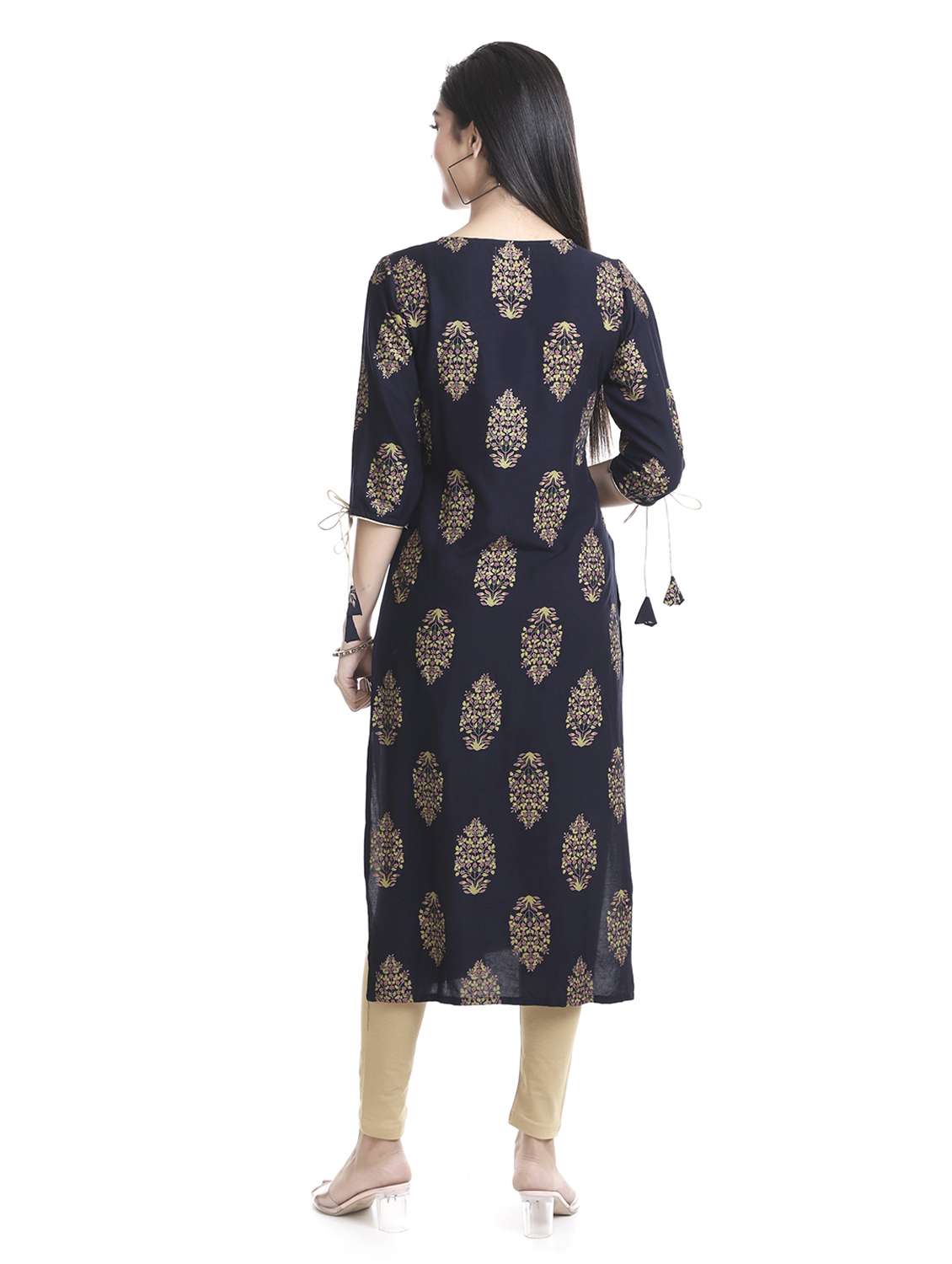 navy printed straight kurta - 18254365 - Standard Image - 2