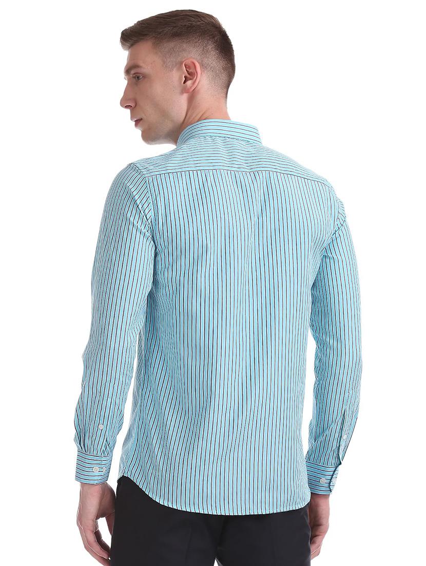 turquoise striped casual shirt - 18254725 - Standard Image - 2