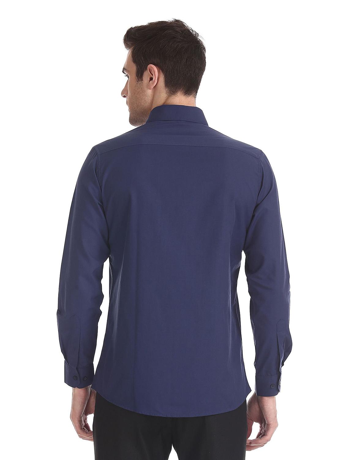 navy-blue solid formal shirt - 18256132 - Standard Image - 2
