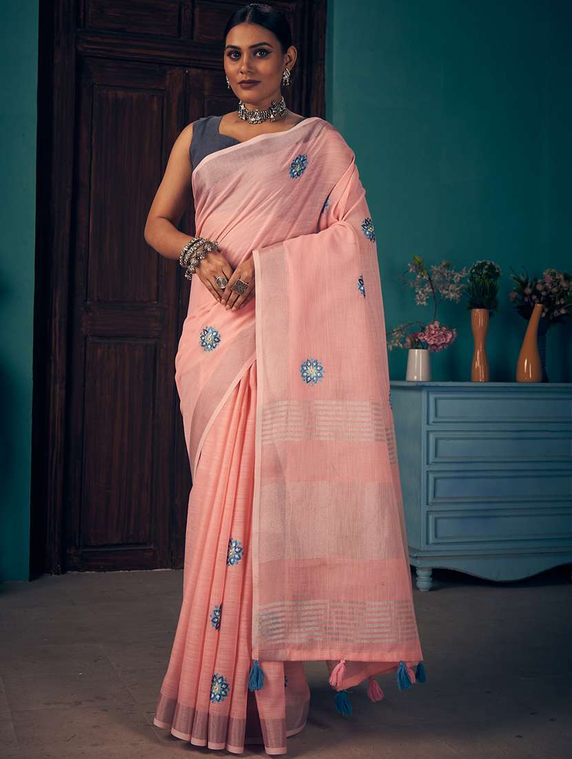 pink linen saree with blouse