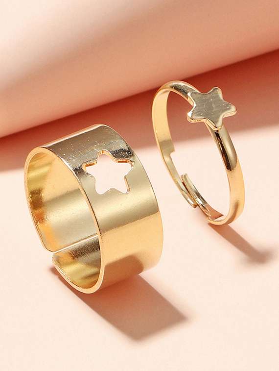 stylish golden star couple ring matching wrap finger ring
