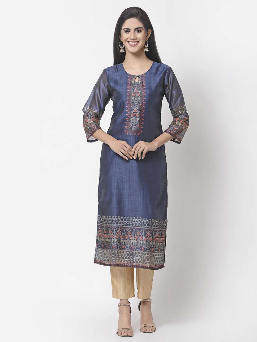 v-neck printed straight kurta