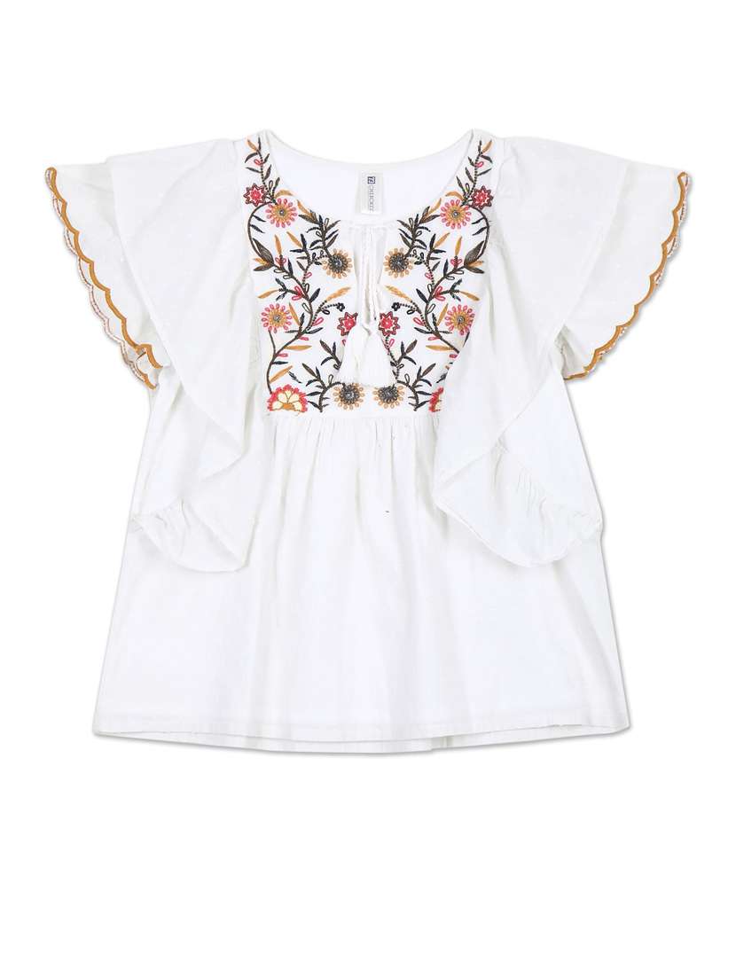 white solid ruffled top