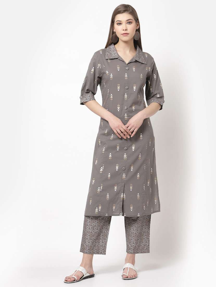grey cotton kurta palazzo  set