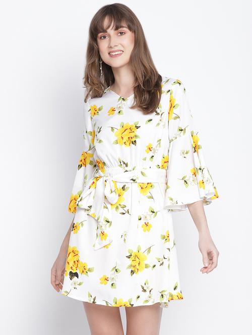 women white floral printed bell sleeve above knee dress - 18259583 - Standard Image - 0